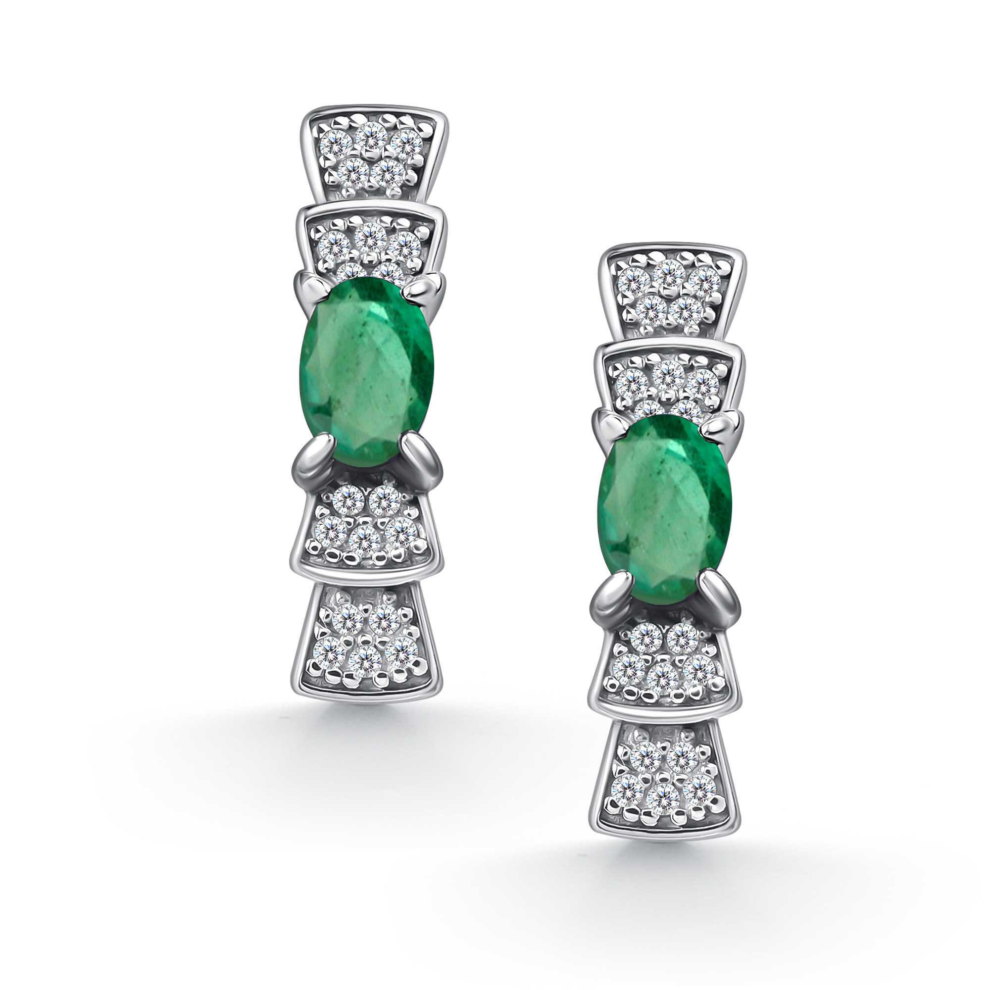 Серьги из серебра с камнем Фианит, Изумруд фото, цены