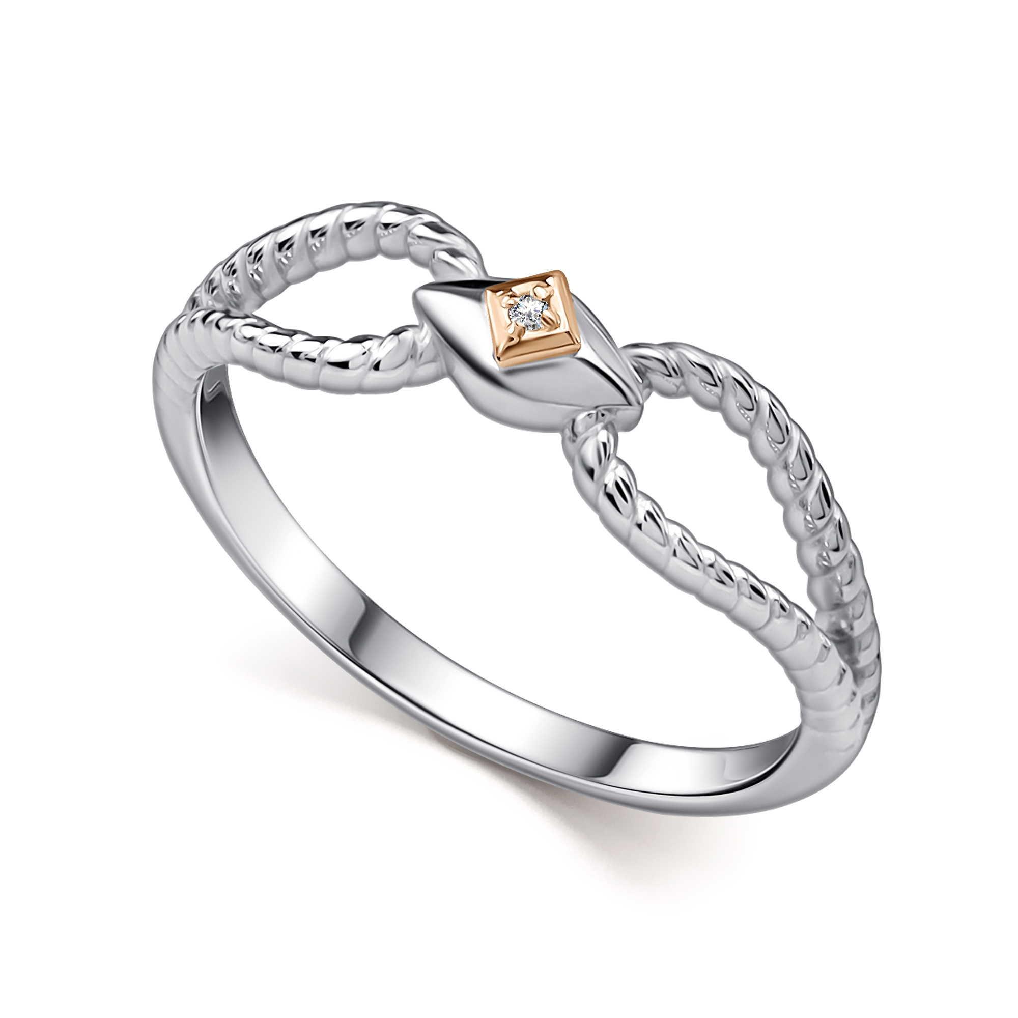 Кольцо из серебра с камнем Бриллиант, вставками золота фото, цены