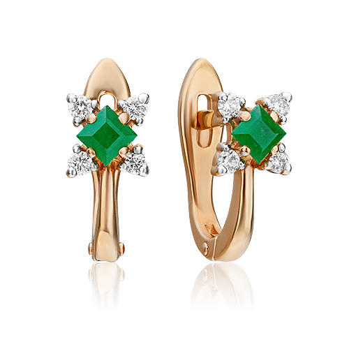 Серьги из золота с камнем Бриллиант, Изумруд фото, цены