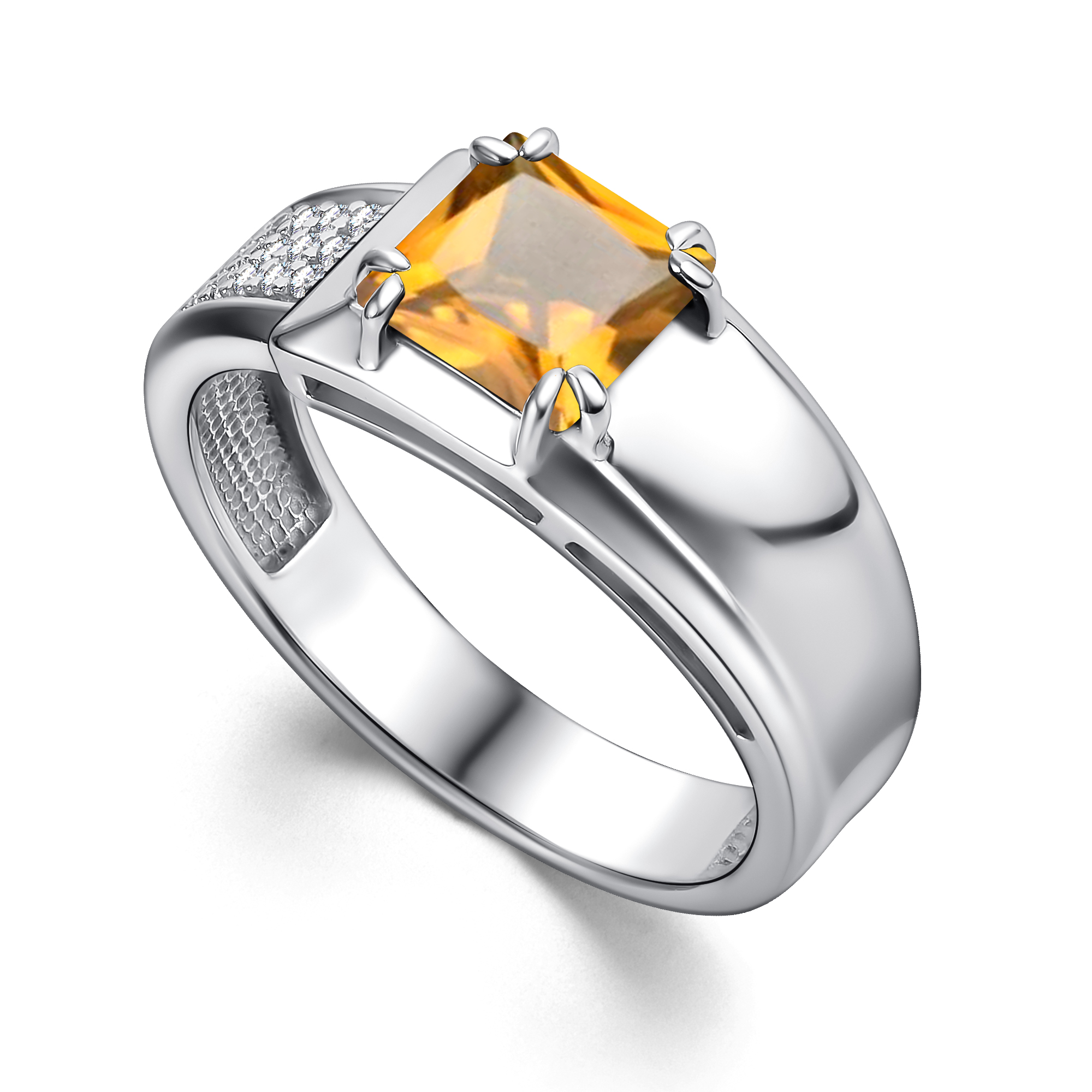 Кольцо из серебра с камнем Цитрин, Фианит фото, цены