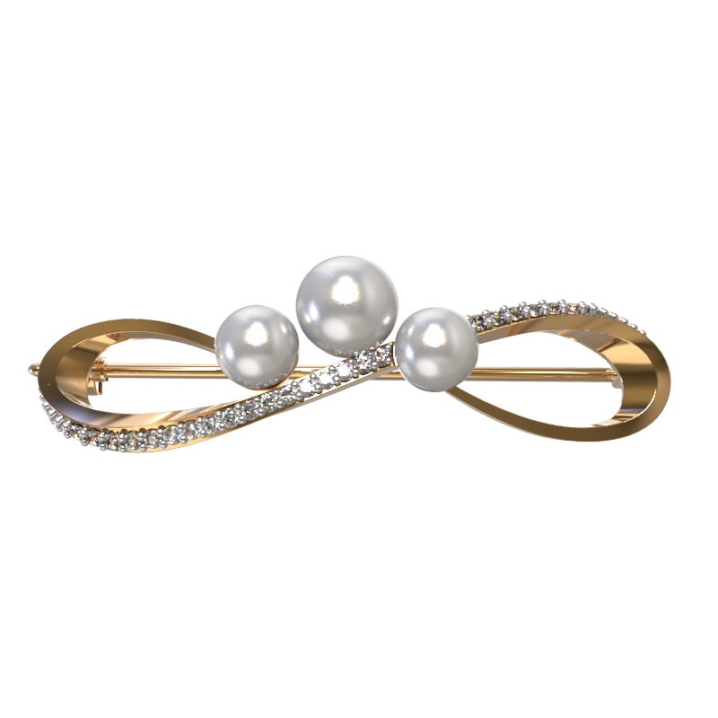 Брошь из золота с камнем Жемчуг, Фианит фото, цены