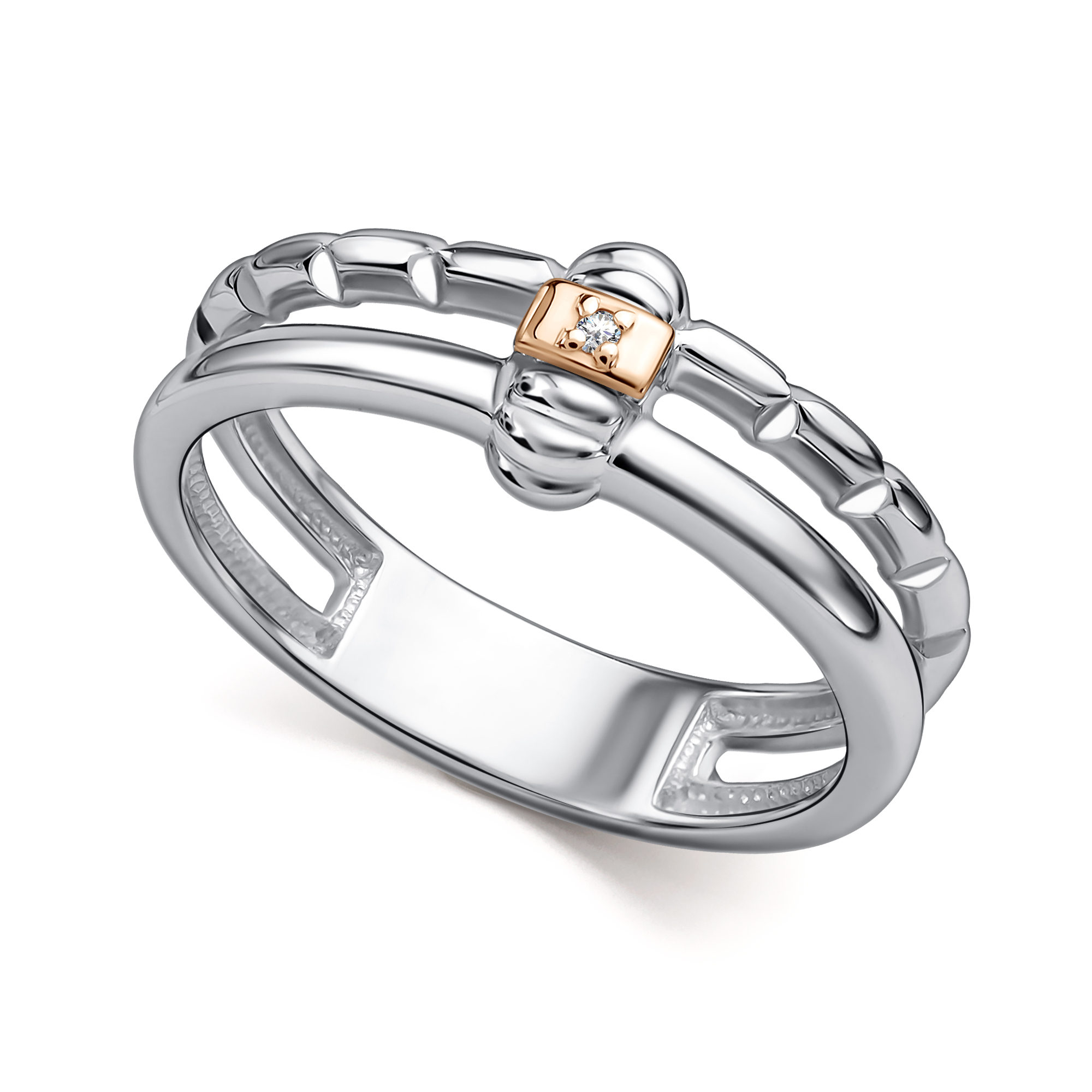 Кольцо из серебра с камнем Бриллиант, вставками золота фото, цены