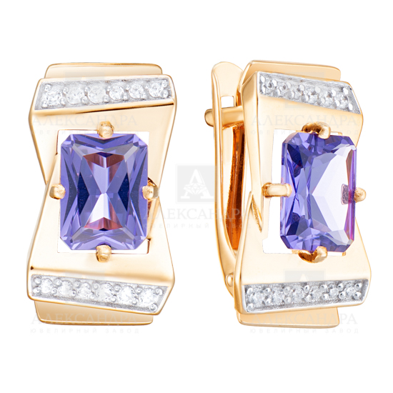 Серьги из золота с камнем Гранат, Фианит фото, цены