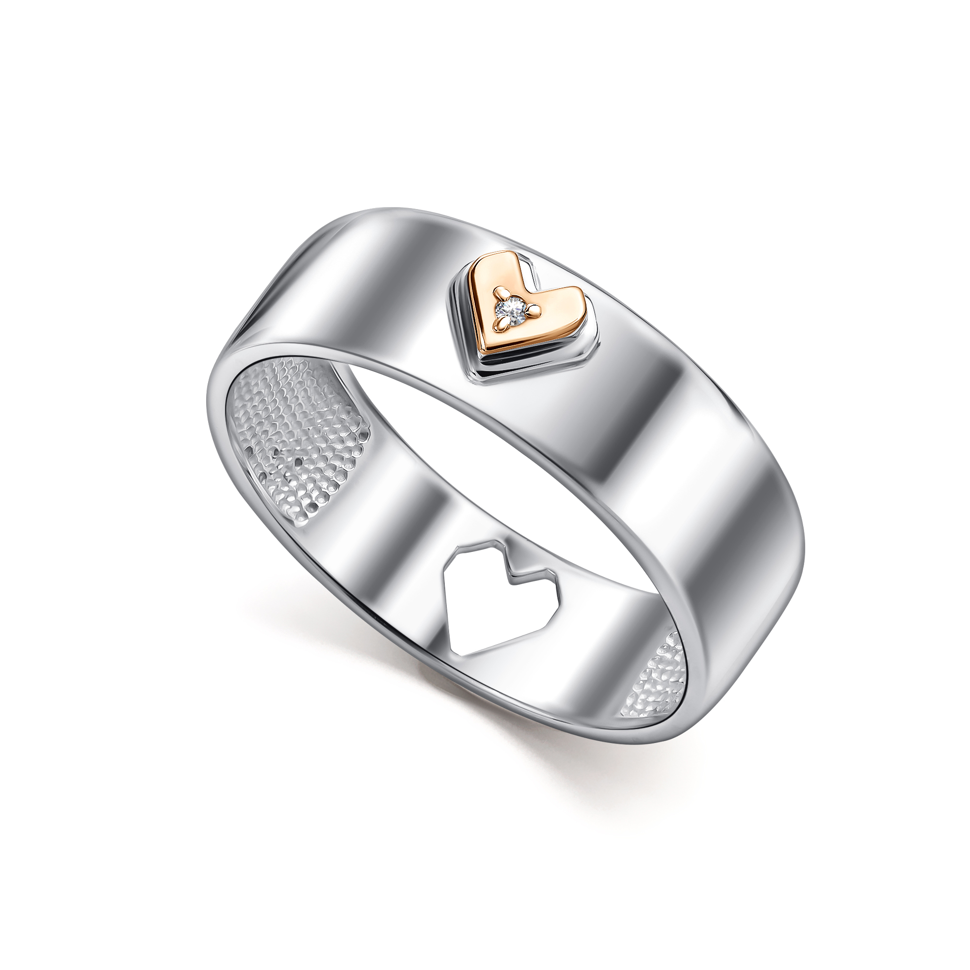 Кольцо из серебра с камнем Бриллиант, вставками золота фото, цены