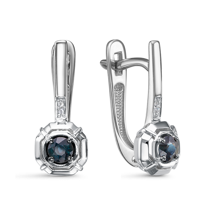 Серьги из золота с камнем Бриллиант, Сапфир фото, цены