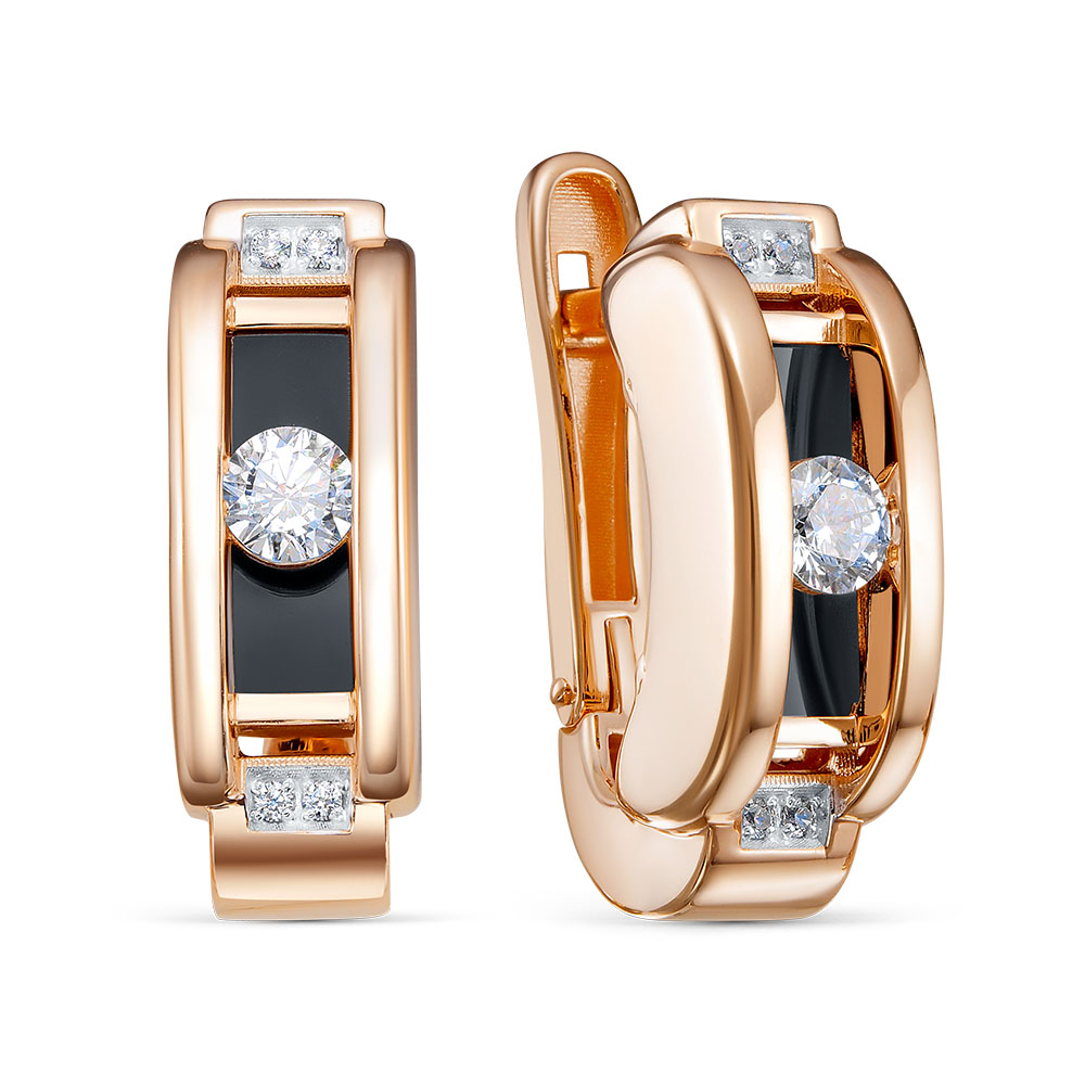 Серьги из золота с камнем Фианит, Оникс,  фото, цены