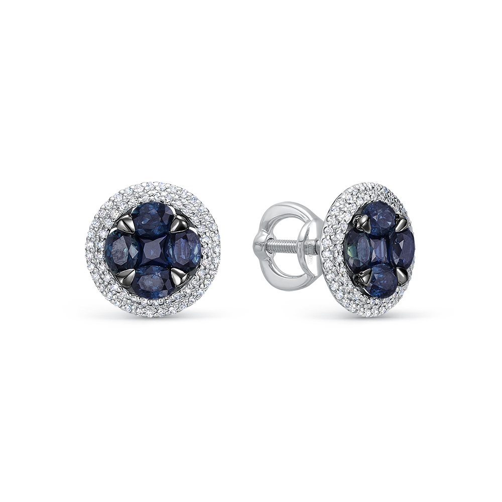 Пуссеты из золота с камнем Бриллиант, Сапфир фото, цены