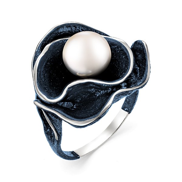 Кольцо из серебра с камнем Жемчуг, вставками эмали фото, цены