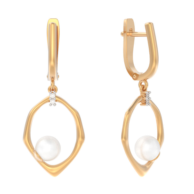 Серьги из золота с камнем Жемчуг, Фианит фото, цены