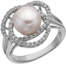 Кольцо из серебра с камнем Жемчуг, Циркон фото, цены