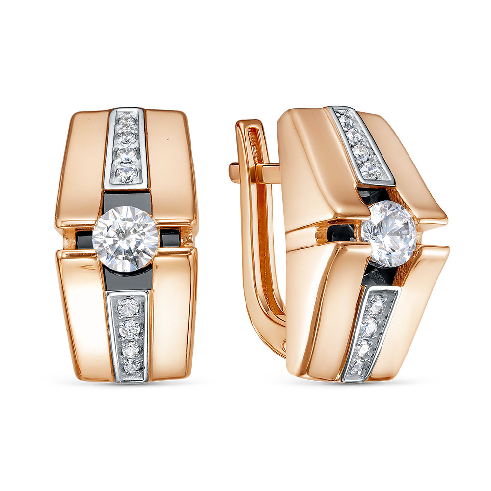 Серьги из золота с камнем Фианит, Оникс,  фото, цены