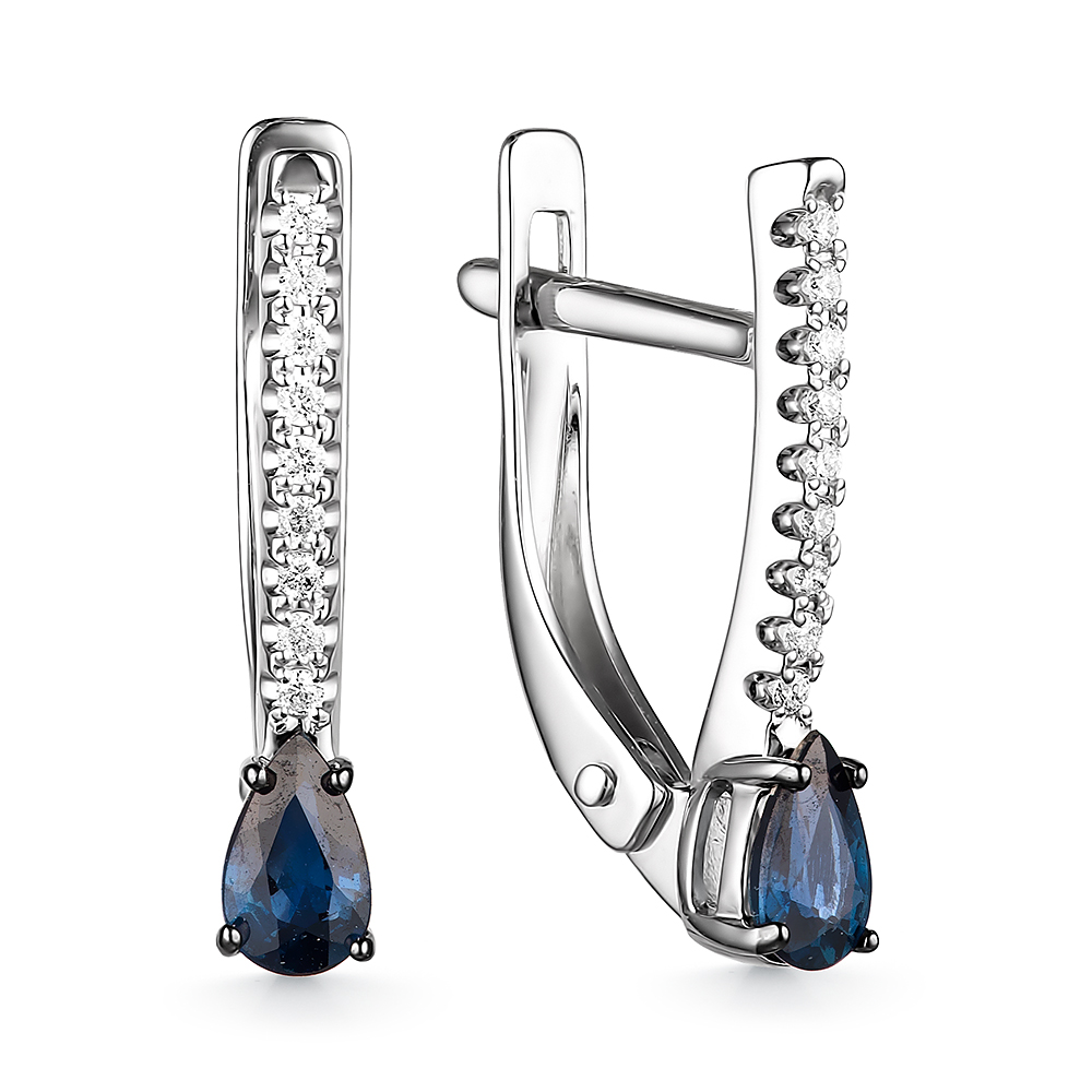 Серьги из золота с камнем Бриллиант, Сапфир фото, цены