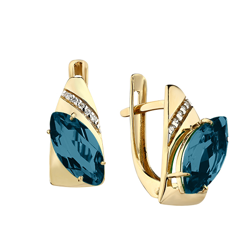 Серьги из золота с камнем Лондон топаз, Фианит фото, цены