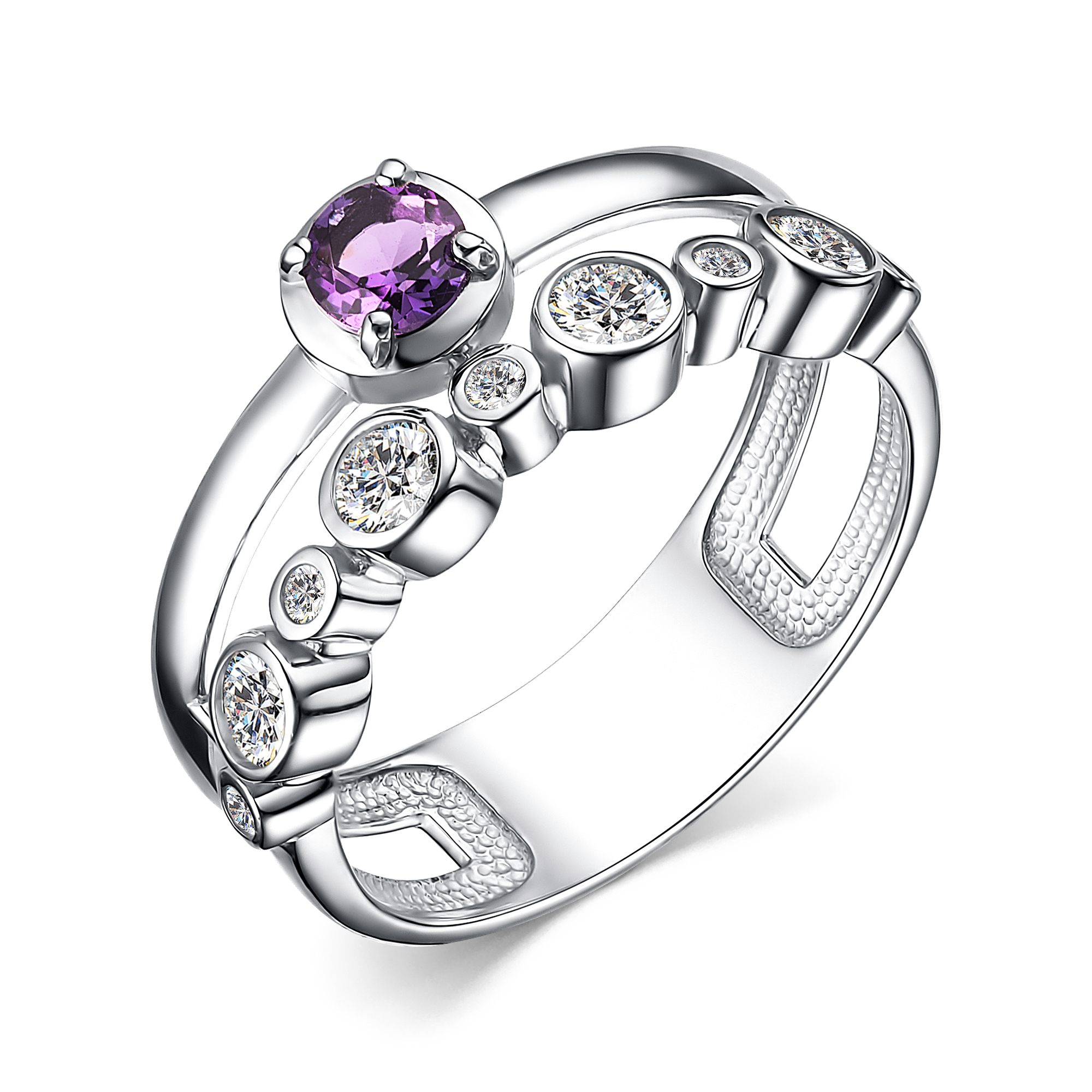Кольцо из серебра с камнем аметист, Фианит фото, цены