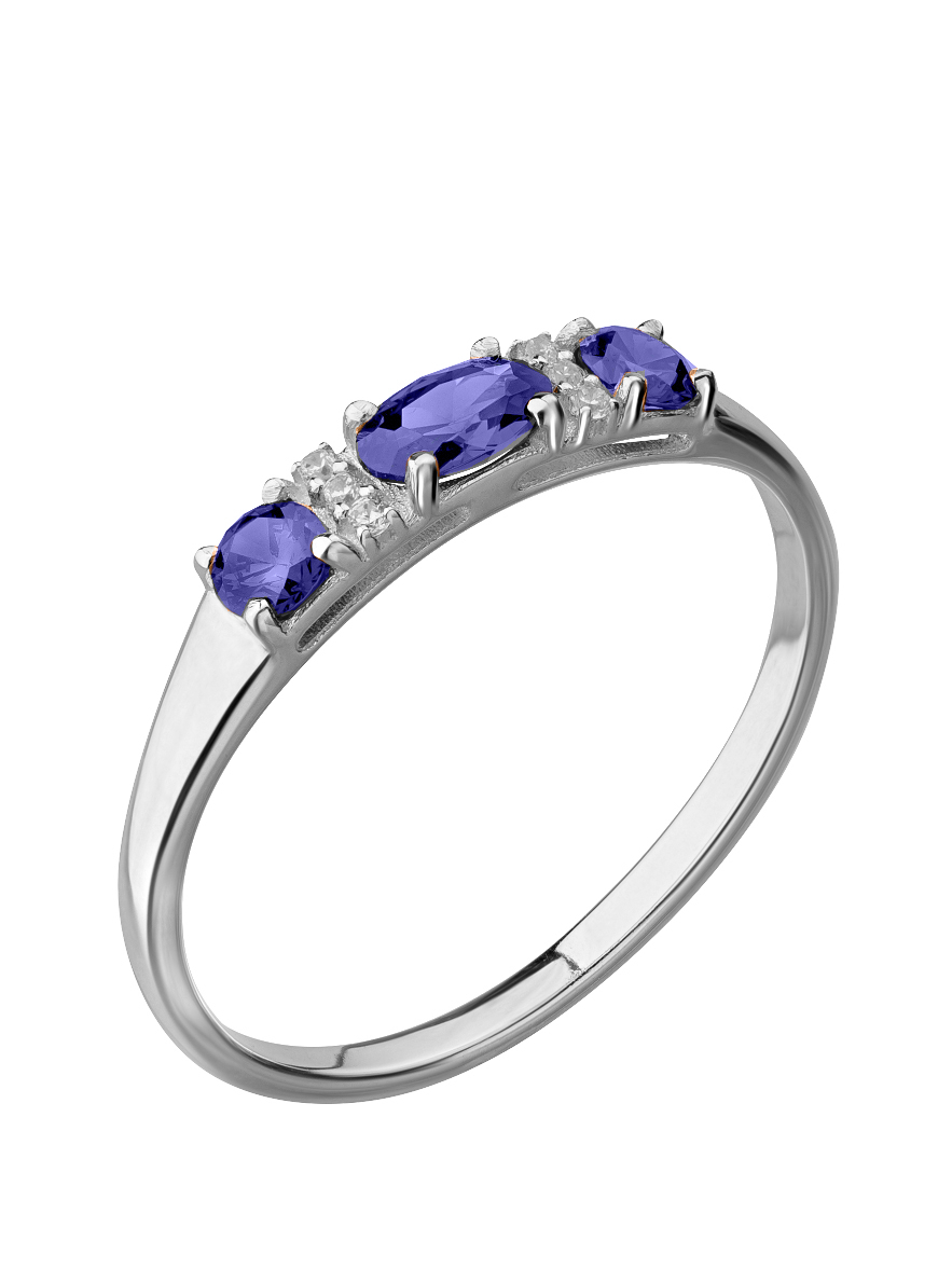 Кольцо из белого золота с камнем Бриллиант, Танзанит фото, цены