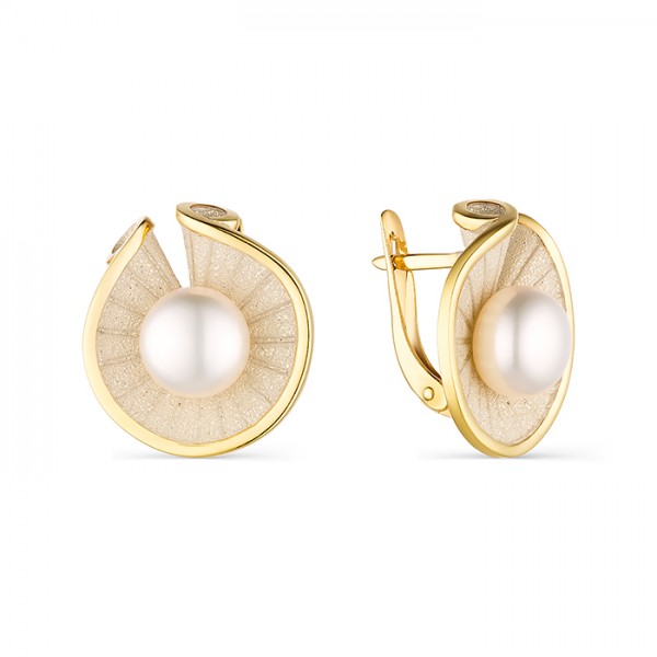 Серьги из серебра с камнем Жемчуг, вставками эмали фото, цены