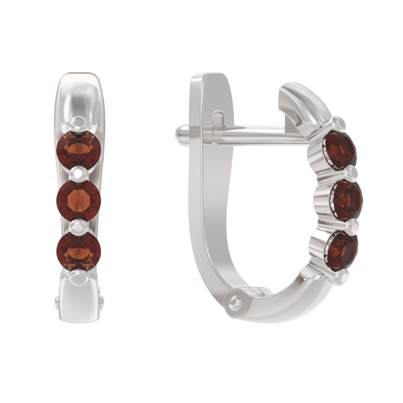 Серьги из серебра с камнем Гранат фото, цены