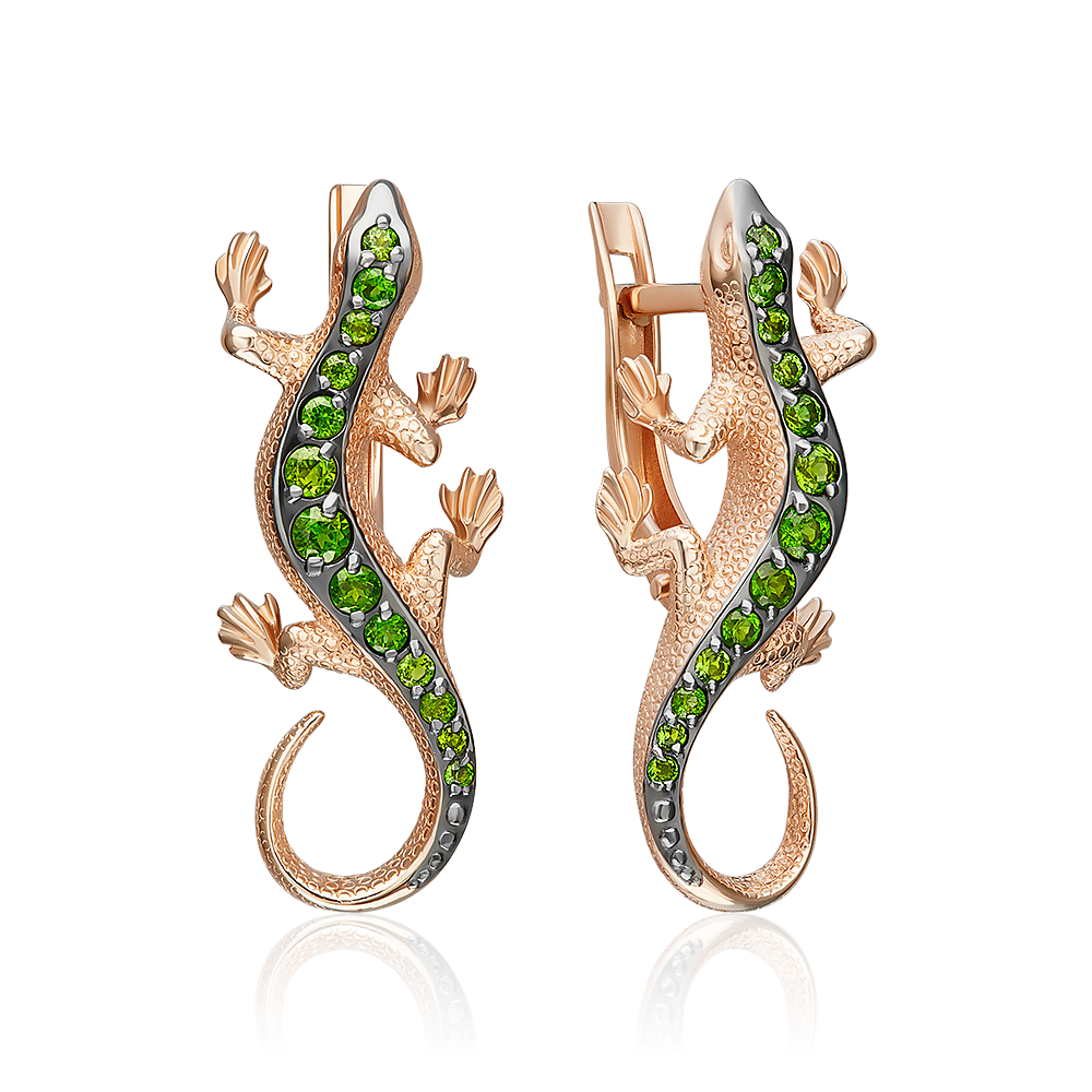 Серьги из золота с камнем Хромдиопсид фото, цены