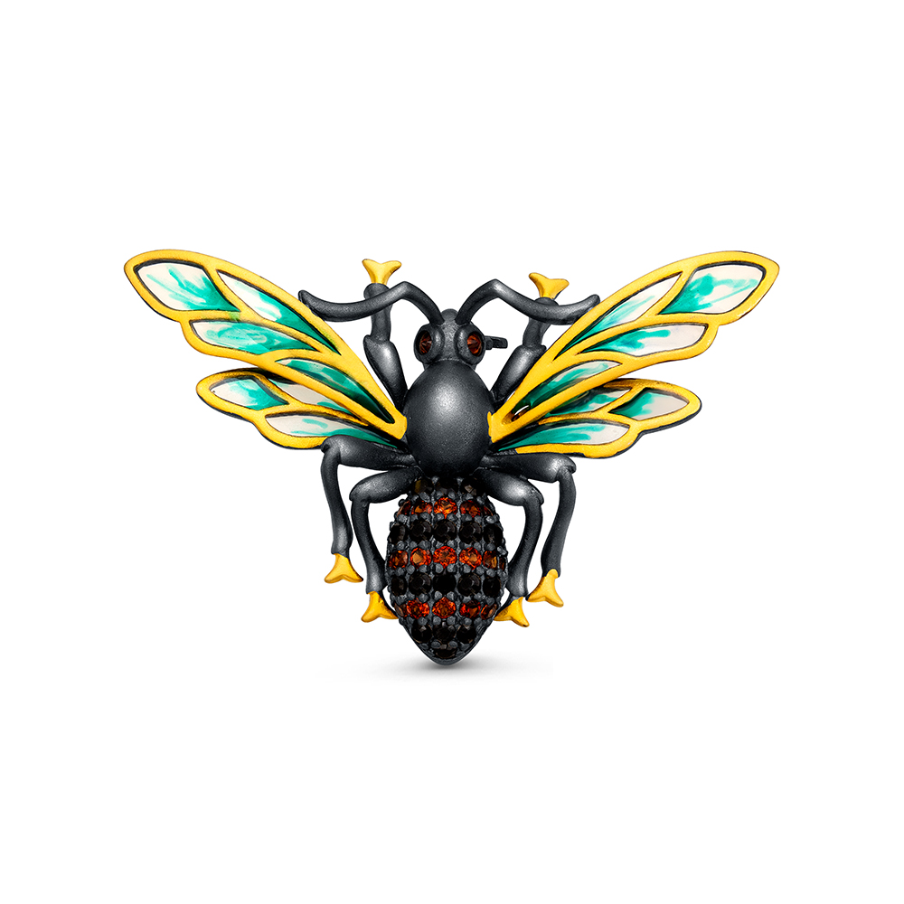 Брошь из серебра с камнем Гранат, вставками эмали, Шпинель фото, цены