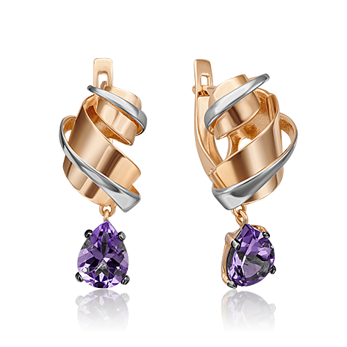 Серьги из золота с камнем аметист фото, цены