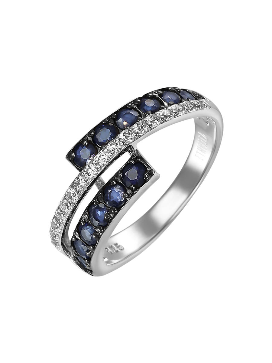 Кольцо из серебра с камнем Сапфир, Куб цирконий фото, цены