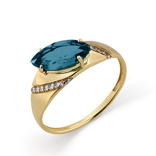 Кольцо из золота с камнем Лондон топаз, Фианит фото, цены