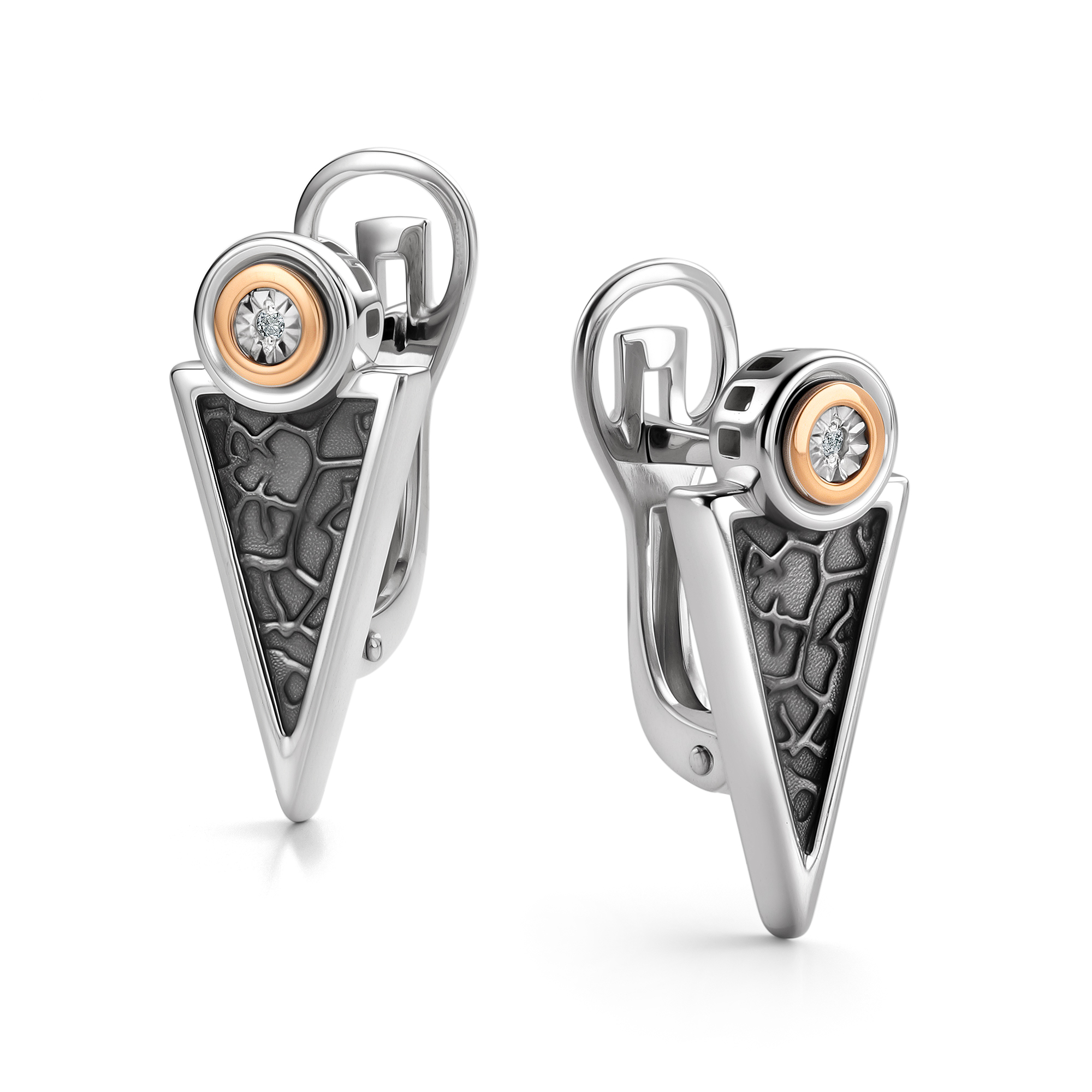 Серьги из серебра с камнем Бриллиант, вставками золота фото, цены