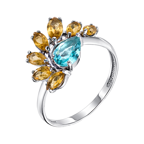 Кольцо из серебра с камнем Цитрин, Параиба фото, цены