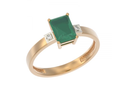 Кольцо из золота с камнем Фианит, Агат зел. фото, цены