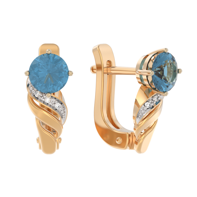 Серьги из золота с камнем Топаз, Фианит фото, цены
