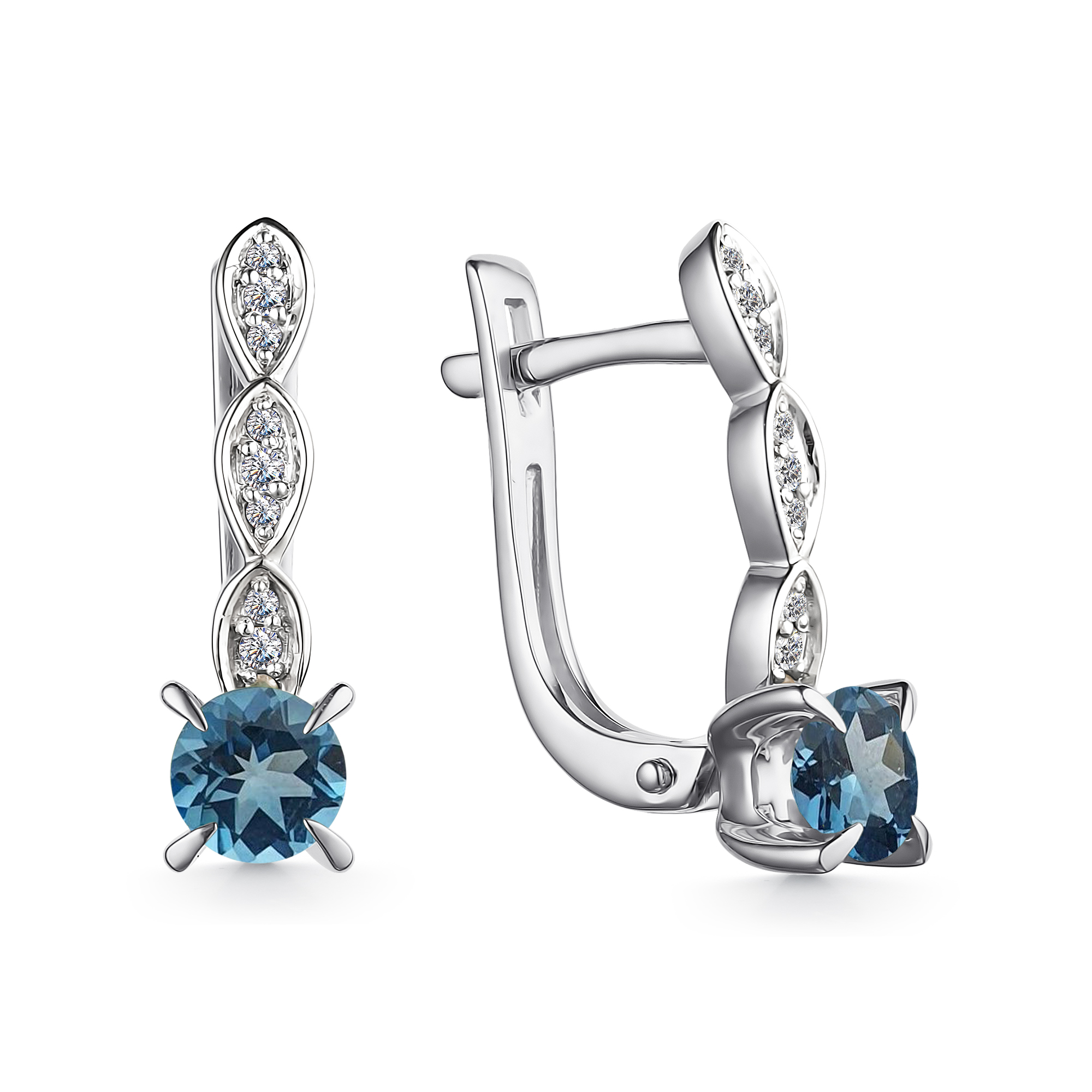 Серьги из серебра с камнем Лондон топаз, Фианит фото, цены
