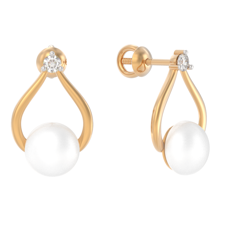 Пуссеты из золота с камнем Жемчуг, Фианит фото, цены