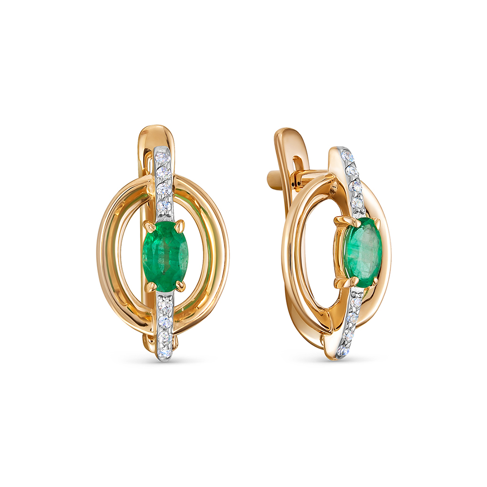 Серьги из золота с камнем Бриллиант, Изумруд фото, цены