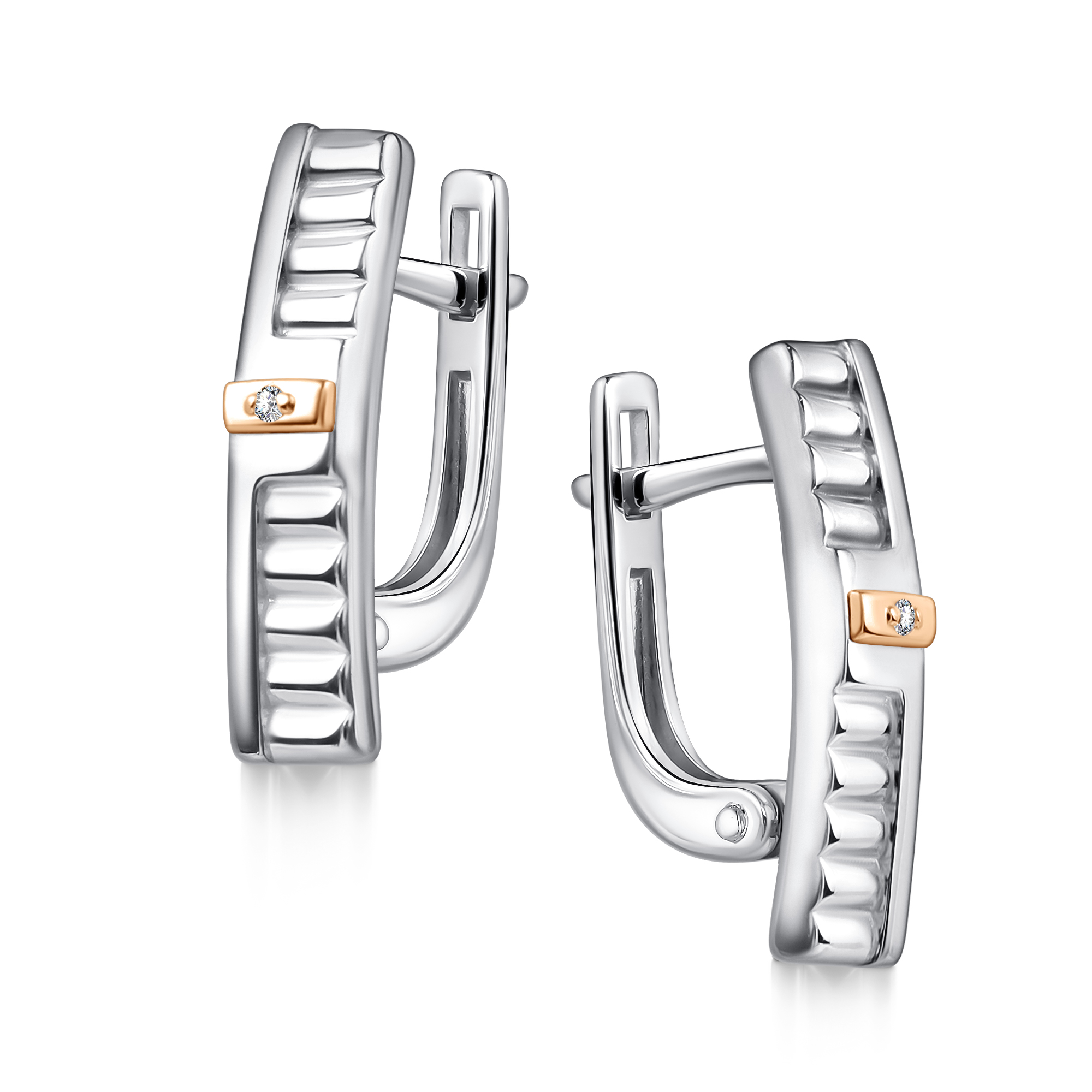 Серьги из серебра с камнем Бриллиант, вставками золота фото, цены