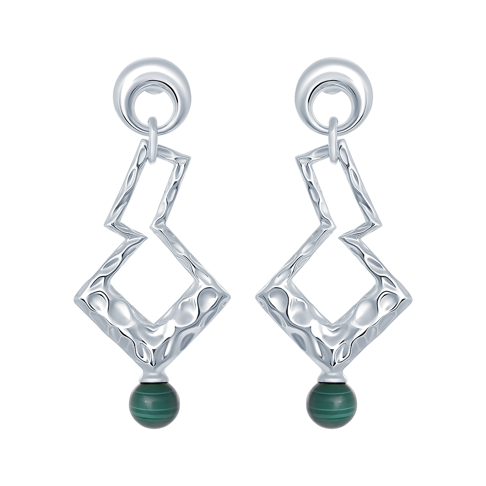 Серьги из серебра с камнем Малахит фото, цены