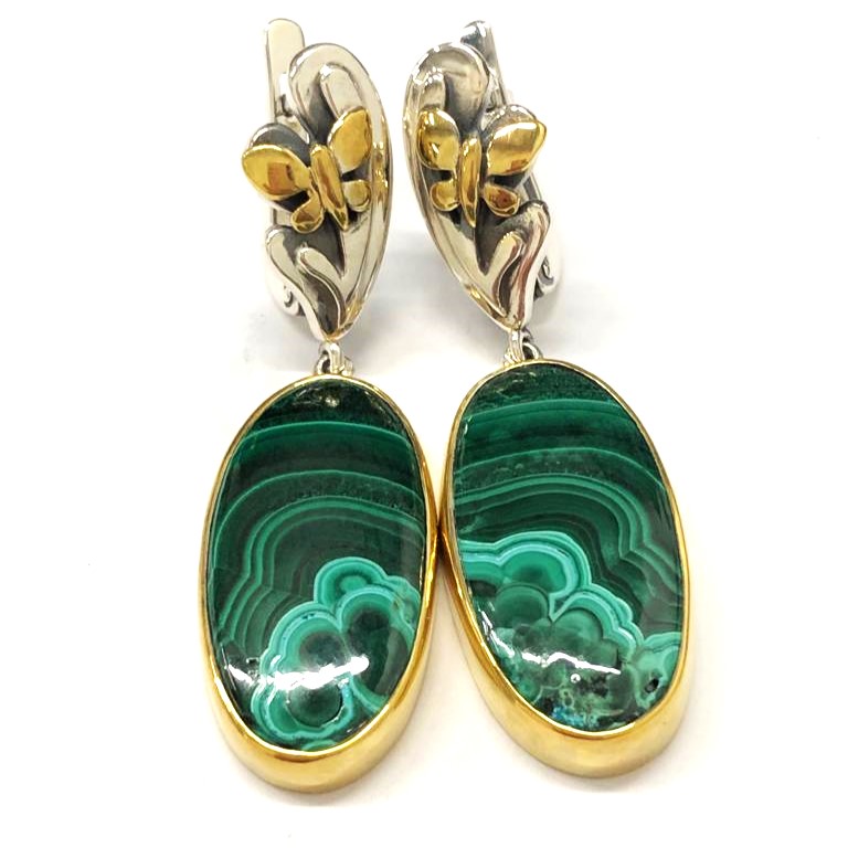 Серьги из серебра с камнем Хризоколла фото, цены