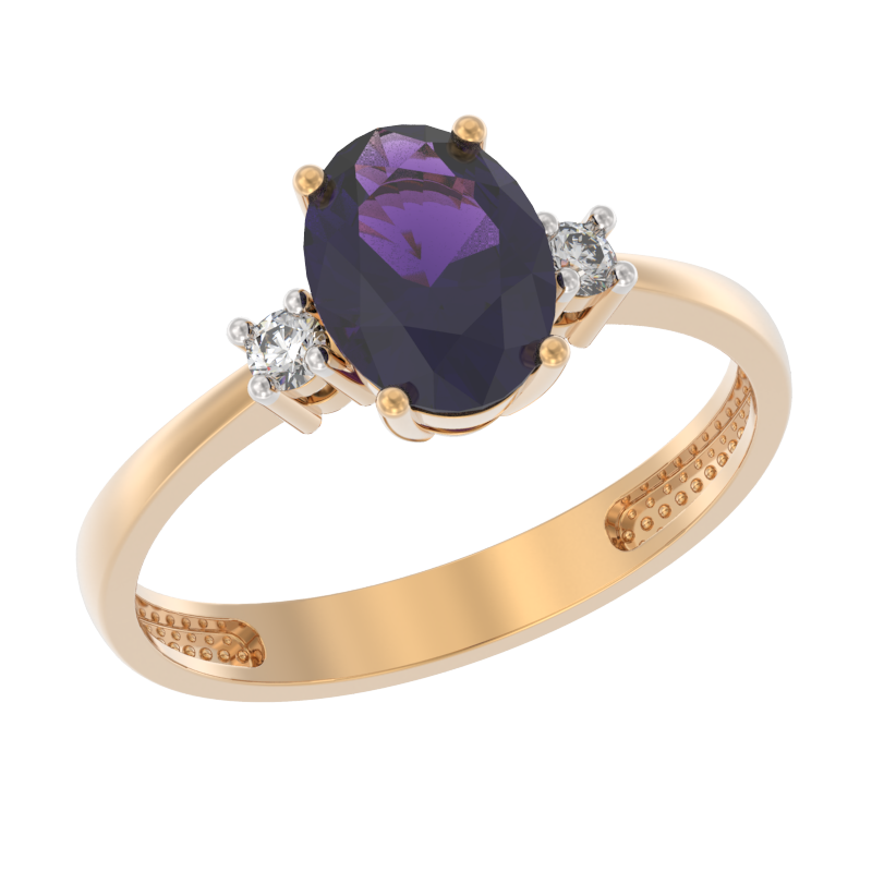Кольцо из золота с камнем аметист, Фианит фото, цены