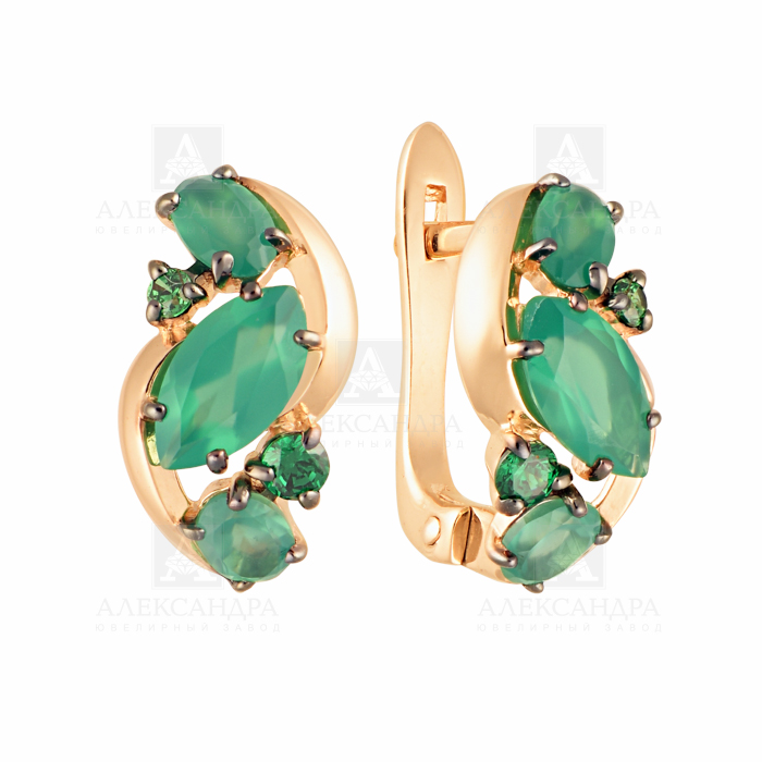 Серьги из золота с камнем Гранат, Фианит фото, цены