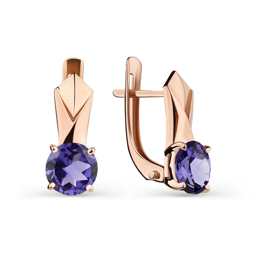 Серьги из золота с камнем Танзанит синт. фото, цены
