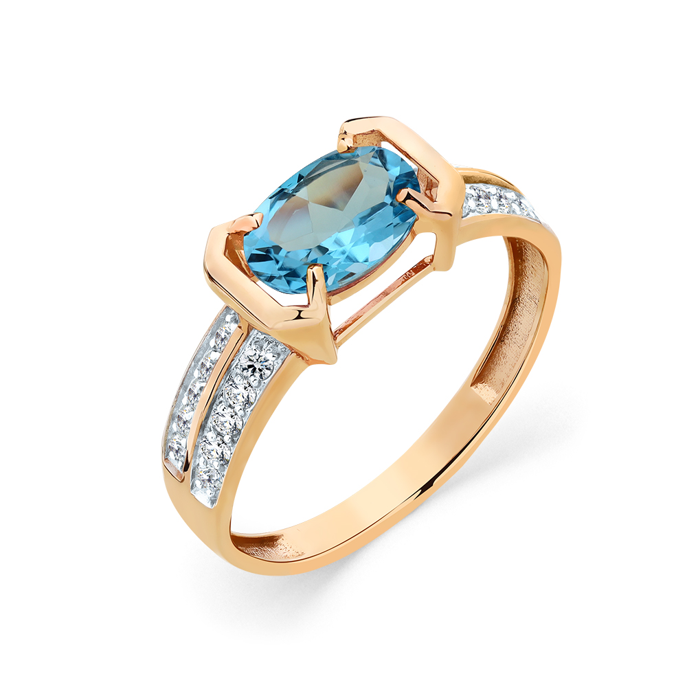 Кольцо из золота с камнем Топаз, Фианит фото, цены