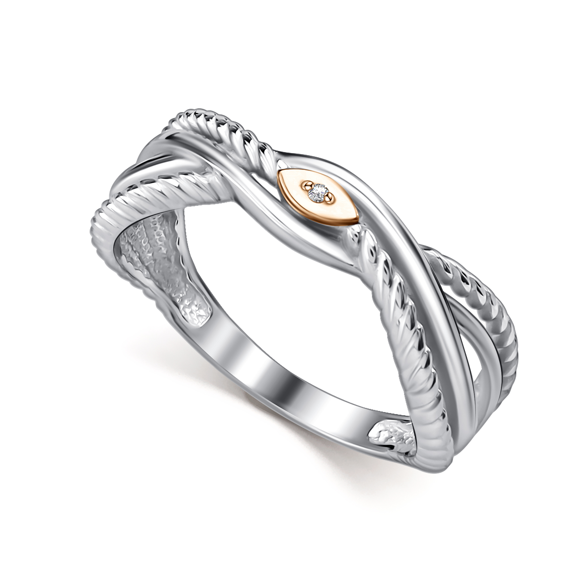 Кольцо из серебра с камнем Бриллиант, вставками золота фото, цены