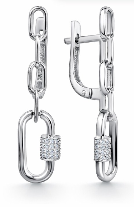 Серьги из серебра с камнем Фианит фото, цены