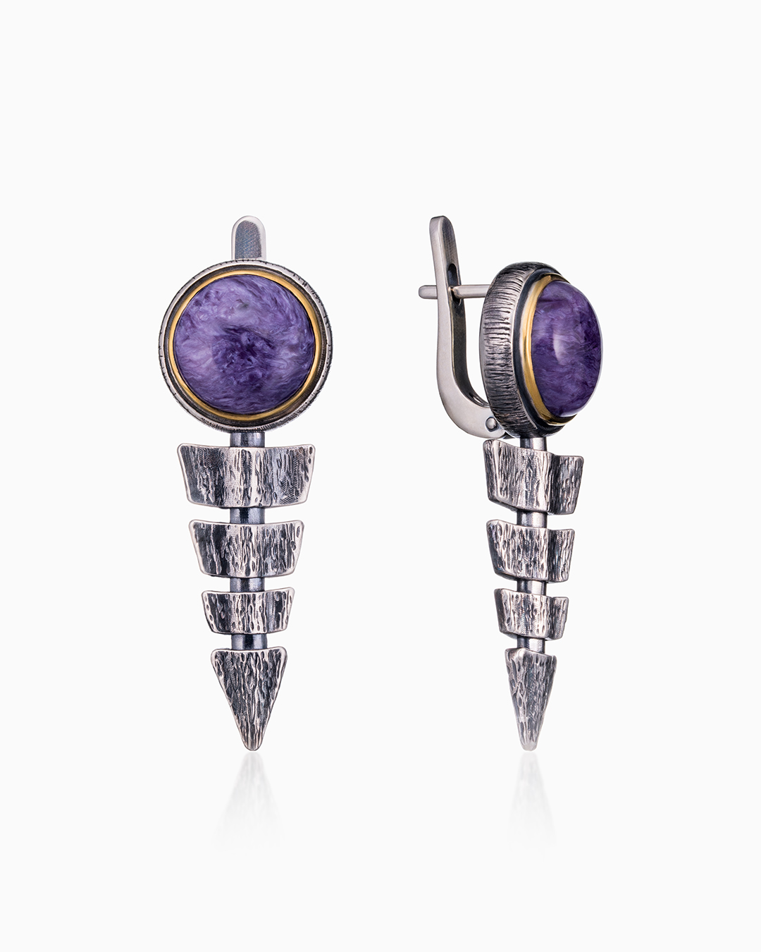 Серьги из серебра с камнем Чароит фото, цены