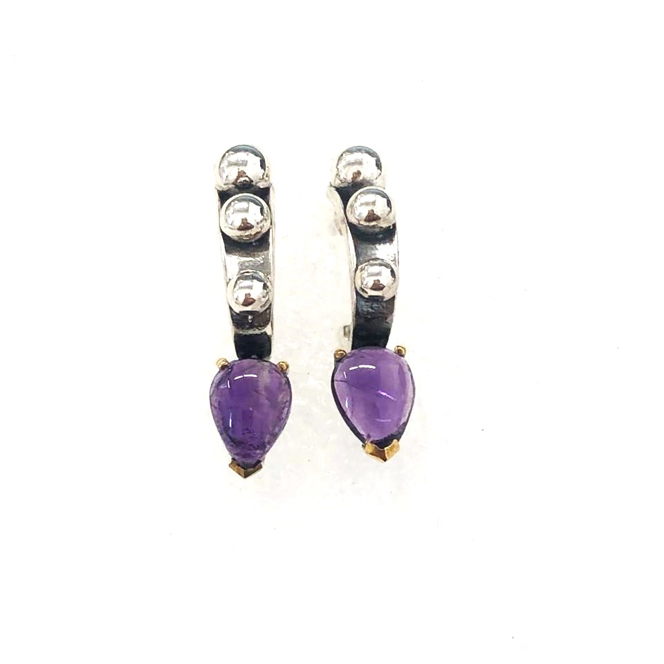 Пуссеты из серебра с камнем аметист фото, цены