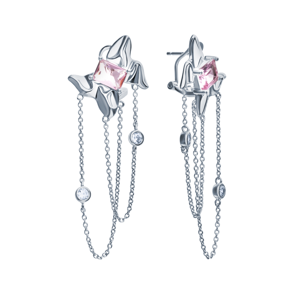 Серьги из серебра с камнем Циркон, Юв. стекло фото, цены