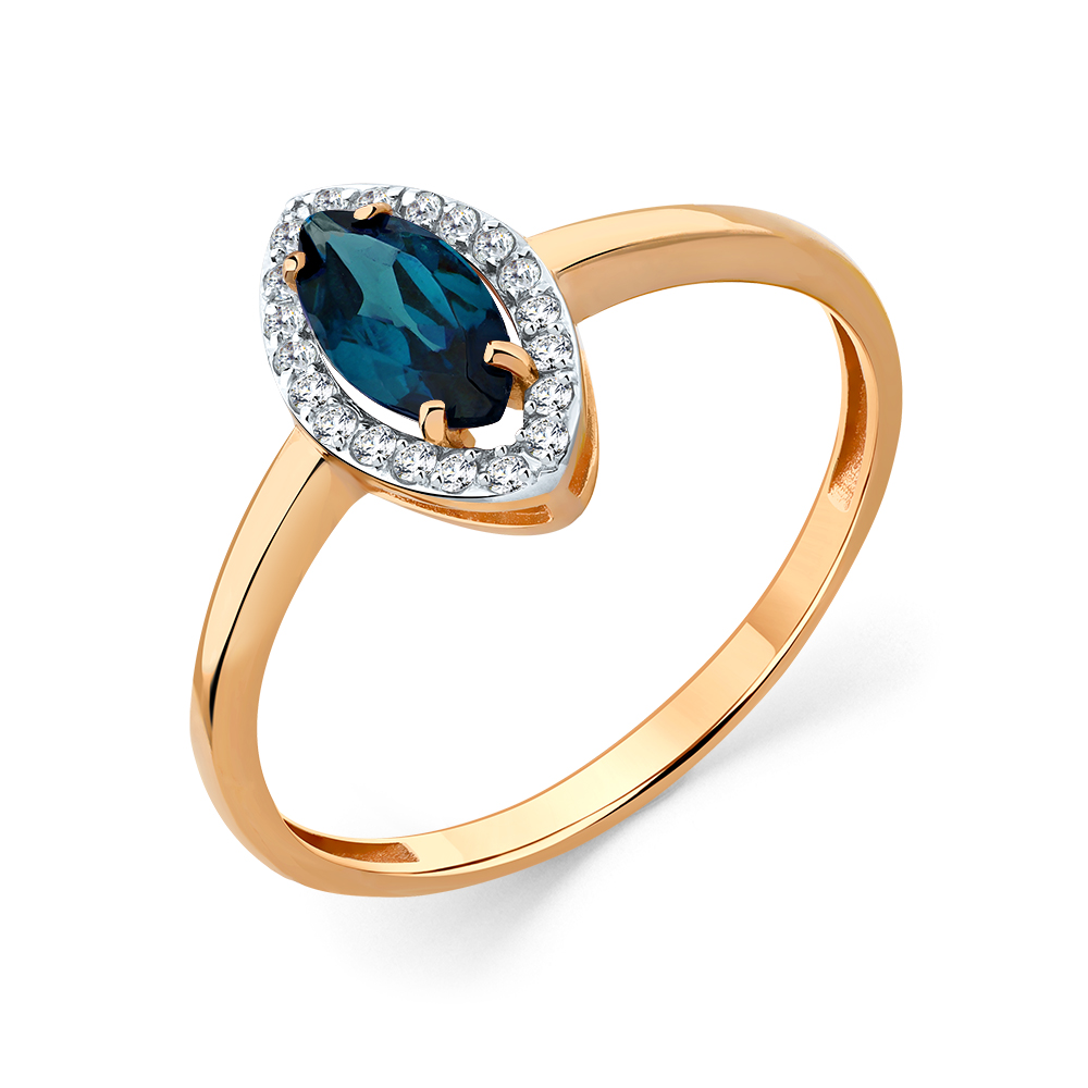 Кольцо из золота с камнем Лондон топаз, Фианит фото, цены