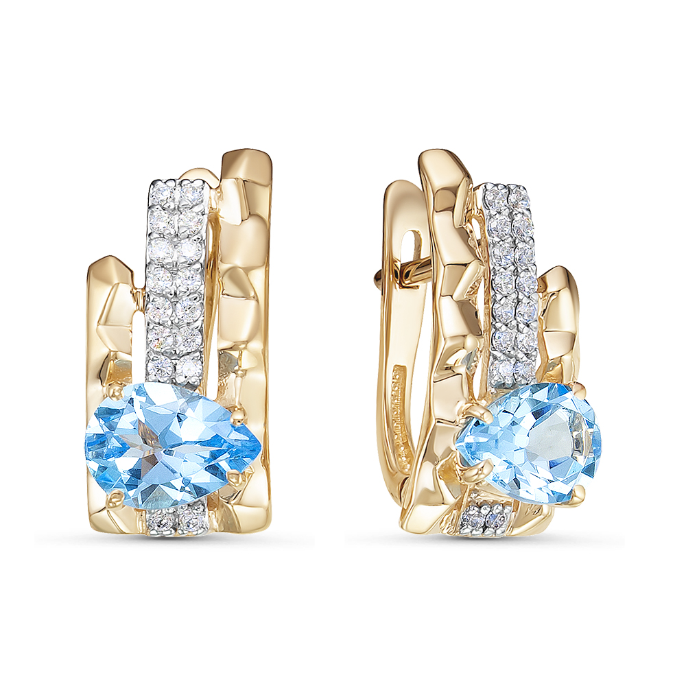 Серьги из золота с камнем Топаз, Фианит фото, цены