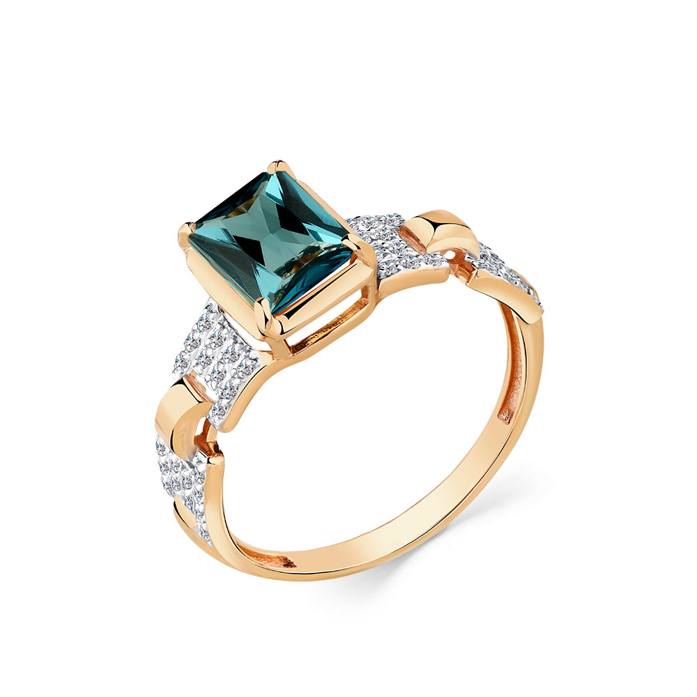 Кольцо из золота с камнем Фианит, Лондон-топаз г/т фото, цены