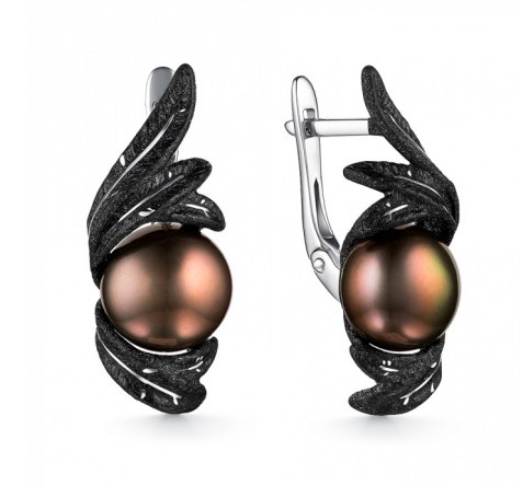 Серьги из серебра с камнем Жемчуг, вставками эмали фото, цены