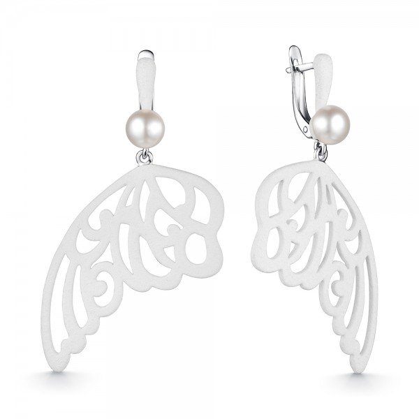 Серьги из серебра с камнем Жемчуг, вставками эмали фото, цены